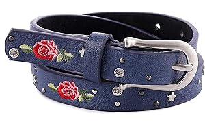 AnJuHoPa Damski pas dżinsowy z talią dla dziewczynek Rhinestone w pasie różowy kwiat haftowany modny kolor