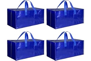 HealSmart 4 Pack Extra Large Moving Bags with Zippers & Carrying Handles, Heavy-Duty Storage Tote Moving Boxes for Dorm Room Essentials Storage Bags, Blue