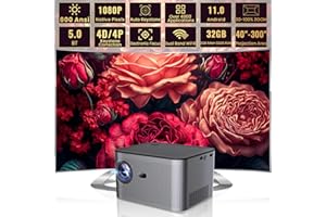 JILTLU Proiettore Nativo 1080P Full HD,800 ANSI 18000 Lumens,Indoor Outdoor Proiettore 4K BT 5.0 WiFi 6 Zoom 100%-50% 300'' Supporta Android OS 11.0,Kompatibel mit TV,PC,USB,TV Stick,Laptop
