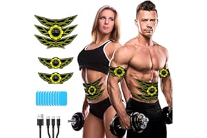 JOYTOUR EMS Muscle Stimulator ABS Trainer, ABS Stimulator Men Women, Safty Effective Quick EMS Muscle Trainer,10pcs Replacement Hydrogel, Full-body Workout ABS Trainer, 8 Mode & 15 Intensity (Yellow)