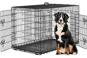 Yaheetech Gabbia per Cani Gatti Kennel in Metallo Cuccioli Pieghevole con Vassoio Rimovibile Doppia Porta e Divisorio Regolabile 122,5 × 73 × 80 cm Nero
