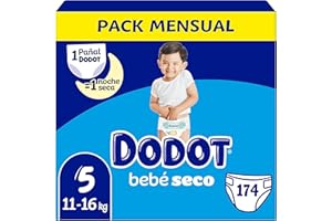 Dodot Baby-Dry Diapers, Size 5 (11-16 kg), 174 Nappies + Gift of 1 Pack of 10 Aqua Pure Wipes 99% Water, One Night Up to 100% Leak Free, Monthly Pack