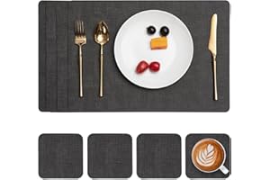 Myir JUN Podkładki stołowe, zmywalne, ze skóry i podstawki, dwustronne podkładki, zestaw 4 szt., antypoślizgowe podkładki ze skóry syntetycznej (szare, zestaw 4 szt.)