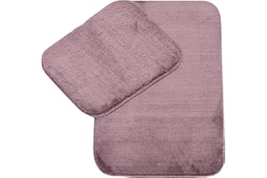 ‎ELART Elart Badematte Set 2 Teilig | Saugfähige Badezimmerteppich, Waschbar, Wasserdichter Badteppich, Badvorleger Set, Fußmatte 60x100 cm und 60x50 cm | (Rosa)