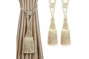 BEL Avenir Corbatas de Cortina Elegantes Lazos de Cuerda Lujosas Retenciones de Cortina con Borlas para La Decoración de La Oficina en Casa(Beige,2)