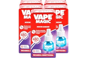 EUROCALI Vape Ricarica Liquida Insetticida Mosche Zanzare Tigre e Comuni 480 Ore di Efficacia per Diffusore Elettrico Presidio Medico Chirurgico - 5 Confezioni