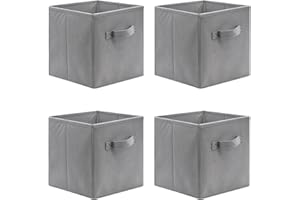 Sosayet Lot de 4 cubes de rangement pliants, 26 x 26 x 28 cm Boîtes de Rangement Ouvertes en Textile Non-Tissé, Tiroir en Tissu, pour jouets Vêtements