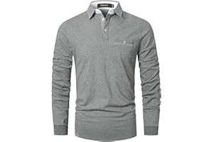 VMSUCIJ Polo de Sport à Manches Longues pour Homme Slim fit Polo en Coton t-Shirt de Golf avec Poches