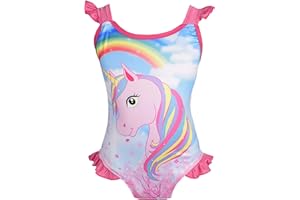 Lito Angels Traje de baño de Unicornio para niñas pequeñas, una Pieza de un Hombro, Fiesta natación de Verano, Rosa Caliente