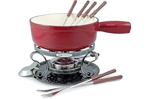 Swissmar KF-66517 Lugano Fondue Set 9-teiliges, Gusseisen/Edelstahl, Kirschrot, 2L, Fondue-Set für Fleisch, Käse und Schokola