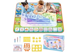 Lanvixo Wassermalmatte Kinderspielzeug, 100×80cm Groß Malmatte mit 3 Wasserstift & 3 Zeichenvorlagen, Wiederverwendbar Aqua Magic Wasser Doodle Matte für 4-8 Jahre Alte Jungen & Mädchen, Bildung