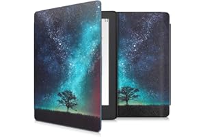 kwmobile Custodia eReader Compatibile con Kobo Aura H2O Edition 2 Cover - eBook Reader Flip Case - blu/grigio/nero - Natura e spazio