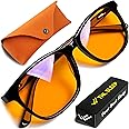 THL Sleep Blue Light Blocking Reading Glasses for Better Sleep - Amber Orange Computer Filter Anti Eye Strain Lenses (Black) Regular