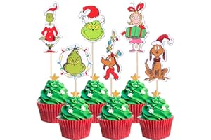 Xsstarmi 36 Pack Christmas Grinch Cupcake Toppers Merry Xmas Cupcake Picks for Green Monster Christmas Holiday Birthday Party Cake Decorations Supplies