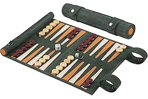 Melia Games Backgammon zum Rollen - Reise-Backgammon aus feinstem Nubuk Echt-Leder mit handgefertigten Holzspielsteinen (Eire - Full Leather Version)