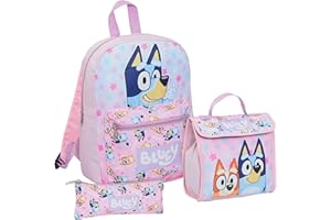 Dziewczęcy plecak Bluey zestaw 3-częściowy zestaw toreb z plecakiem torba na lunch i piórnik, prezent na powrót do szkoły, różowy, Jeden rozmiar, Plecak