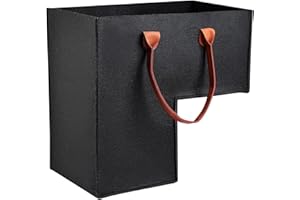 GEKMOR Foldable Felt Stair Basket for 16'' Stairs, Large Staircase Baskets With Faux Leather Handles, Stairlift Basket for Wooden Stairs, Storage, Organizer, Home Decor, Black