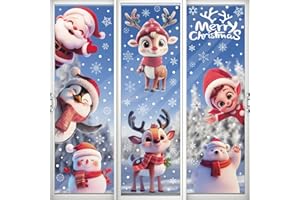 SULOLI Vetrofanie Natalizie per Finestre,8 Fogli Adesivi per Finestre Riutilizzabili,3D PVC Adesivi Rimovibile,Decorazioni Festa di Natale