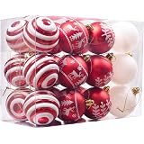 16 Boules De Noël 6cm Rouge Et Blanc - Ornements Plastique Légers Avec Lanière Pour Sapin