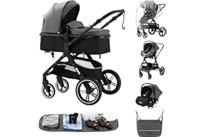 ALYIKOU Carrito Bebe 3 en 1, Carro Bebe 3 Piezas con Empuje Reversible de Dos Vías, Cochecito Bebe 3 Piezas con Estructura de Aleación Aluminio, Coche Bebe 3 en 1 Recién Nacidos,negro