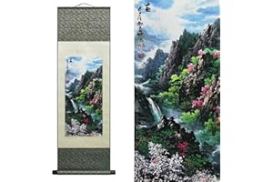 VALART Rollbild Seide Asiatische Wanddekoration Seidenmalerei Vier Jahreszeiten Frühling Sommer Herbst Winter Landschaft Gemälde Chinesische Kunstwandrolle Hängende Bildrolle Orientalisches Dekor(Frühling)