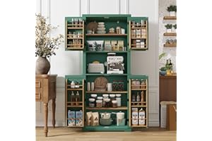 HOLTICO Kitchen Cabinet with Worktop, Tall Cabinet Kitchen Buffet, Pantry with Doors and Shelves for Dining, Living Room, Laundry (Green)