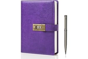 WEMATE Dziennik z zamkiem, dziennik ze skóry PU w formacie A5, z zamkiem, 240 stron, vintage zamek, pamiętnik, chroniony hasłem, notatnik z długopisem i pudełkiem prezentowym, planer, dla mężczyzn i