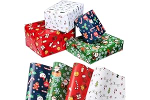 Kesote 8 Fogli Carta Regalo Natale Carta Natalizia per Bambini 70x50cm Totale 4 Tipi 2 Fogli Ciascuno