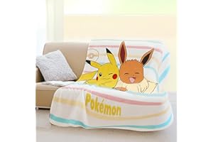 ‎FAMILANDO Familando Pokémon Kuscheldecke XL 150x200 cm - Fleece Decke mit Pikachu und Evoli - Weich, hautfreundlich, farbecht Kinder & Fans - pflegeleicht, schnelltrocknend, Öko-Tex Standard