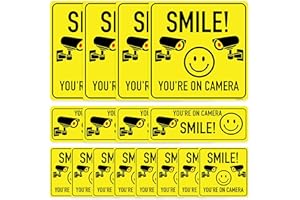 RDLCAR 'Smile You're on Camera' Signs, CCTV Warning Stickers, High-Tack Self-adhesive Vinyl, Indoor/Outdoor Signs, PVC Material, Sizes: 15x15cm Large, 15x5.5cm Medium, 7.5x7.5cm Small