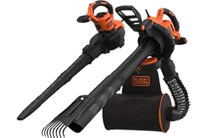 BLACK+DECKER Black & Decker Elektryczny Odkurzacz do Liści 3 W 1, Odkurzacz, Dmuchawa I Rozdrabniacz do Liści, 3000 W, Plecak na Liście o Pojemności 72L oraz Grabie, BEBLV301