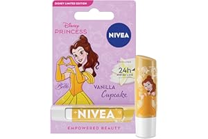 NIVEA Disney Princess Belle Limited Edition Vanilla Cupcake Lip Balm (4.8g), Unique Disney Princess Inspired Lip Balm for Kids, Contains Moisturising Shea Butter for 24 Hour Moisture