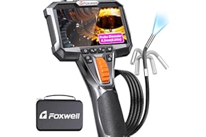 FOXWELL Y400 2-Way Articulating Industrial Endoscope Inspection Camera with Light, Borescope Camera with Articulated Snake Cameras, HD Video Scope for Automotive Engine HVAC Inspection-5.25FT Cable