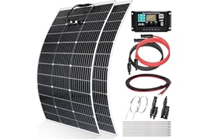 【240W Flexible Panel Solar 12V Kit】DERUXI 2 PCS 120W Monocristalino Panel Solares Flexibles+Regulador de Carga 30A+Conector en Y+Cables Solar+Bridas Metalicas, Panel PV para Balcón RV Barcos Caravana