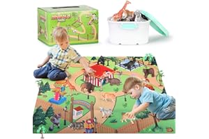 kramow 24 Piezas Juguetes Animales con Tapete Juego,Figuras Animales Juguete Educativo,Juguetes niños 3 años 4 años 5 años