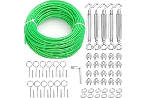 hannger Linka stalowa 5 mm i zestaw zamków napinających M6, linka stalowa 30 m z oczkami, drut napinający powlekany PCW, zestaw napinający do ogrodu, metalowa linka do prania, pomoc dla roślin