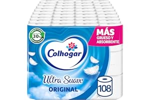 Colhogar Ultra Suave Original x108 - Papel Higiénico Blanco de 2 Capas - 9 paquetes de 12 Rollos, Sin Perfume