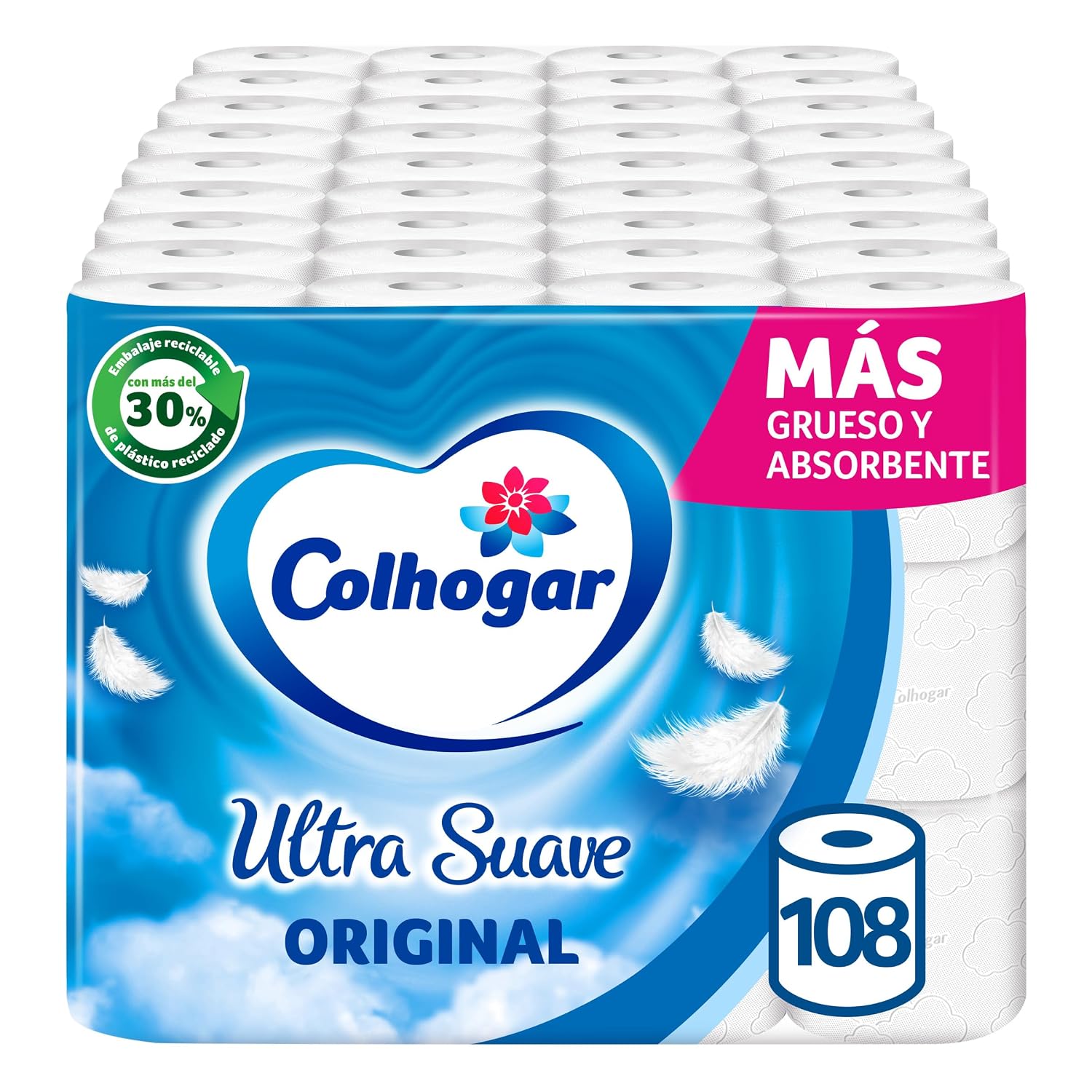 Colhogar Ultra Suave Original x108 - Papel Higiénico Blanco de 2 Capas - 9 paquetes de 12 Rollos, Sin Perfume