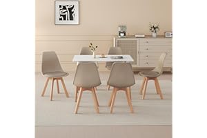BenyLed Juego de Comedor Mesa Rectángulo con 6 Sillas, Mesa de Comedor y 6 Sillas Nórdicas para el Cocina, Sala, Comedor, Oficina (Mesa Blanca + 6 sillas Caqui)