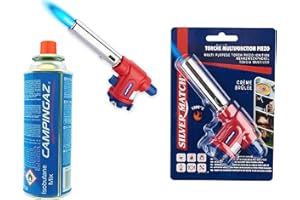 DISPAU presenta Soplete SM de cocina de gas, 1300°, lámpara de soldadura, antorcha multifunción, encendido rápido y seguro para cartucho de gas butano, ideal, pandeo (1 CAMPINGAZ + 1 CABEZAL SOPLETE)