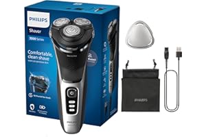 Philips rasoio elettrico serie 3000 - Rasoio elettrico Wet & Dry per uomo con tecnologia SkinProtect, colore Deep Black, rifinitore a scomparsa, rasoio cordless, astuccio da viaggio (modello S3241/12)