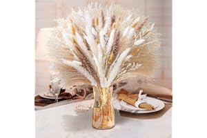 Trockenblumen Set, Doerfeell 100PCS Pampasgras Hasenschwanzgras Getrocknet Natürliche Trockenblumen Deko Pampas Grass DIY Blumenstrauß für Hause Wohnzimmer Badezimmer Tisch Schlafzimmer Hochzeits