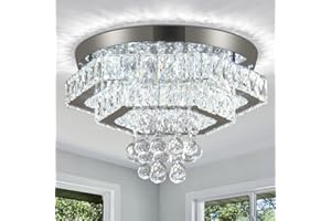 Cainjiazh Moderne Kristall LED Deckenleuchte 2-Lagen Unterputz Deckenleuchte Leuchte Kronleuchter Edelstahl Deckenleuchte für Wohnzimmer Esszimmer Schlafzimmer Flur Kronleuchter (6500K Kaltweiß)
