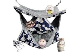 BEAMELY Pet Cage Hammock, 3-Layer Hamster Hanging Bed Plush Sugar Glider Cage Chinchilla Swing Nest Guinea Pig Nap Sack Warm Ferrets Hideout Accessories Toy for Small Animals Rat Rabbit Squirrel (M-Whale)