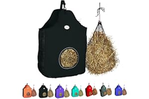 Majestic Ally 1200 D Hay Feeder Tote Bag for Horses, Sheep – Premium Quality Nylon Mesh - Reflective Trim- Simulates Grazing - Reduces Waste - Comes with 36” Hay Net. (Black)