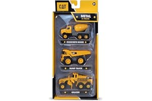 Caterpillar Cat - 3 engins Chantier métal 10 cm (Bétonnière, Camion-Benne, niveleuse) 82273, Noir