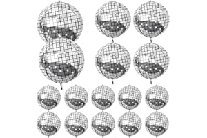 HILAVO 16PCS Disco Ball Balloons, 32in 22in 10in Large 4D Metallic Silver Disco Balloons Foil Balloons for 70s 80s 90s Disco Themed Party Birthday Baby Shower achelorette Graduation Party Decorations