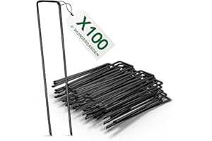 WUNDERGARDEN Set di 100 Picchetti per Fissaggio a Terra in Acciaio per Teli da Pacciamatura, per Fissaggio di Tessuto Anti-Erbacce, Pellicola Anti-Erbacce o per Campeggio – 150 x 25 mm – Ø 2,7 mm