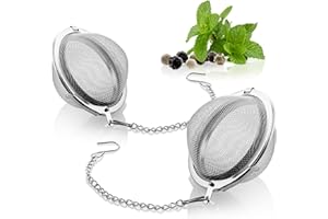 COM-FOUR® colino da tè 2x in acciaio inossidabile 304 - infusore per tè sfuso, erbe e spezie - filtro per tè a maglia fine con catena - colino per erbe aromatiche (2 pezzi - 5,5 cm Ø)