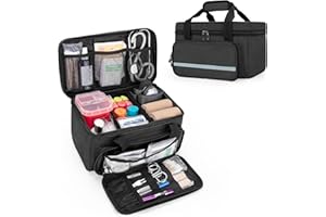CURMIO Botiquín de Primeros Auxilios Vacia, Bolsa Enfermera Domiciliaria, Maleta de Primeros Auxilios, Bolsa Médica de Emergencia para el Viaje y Hogar, Negro (Patente Pendiente)